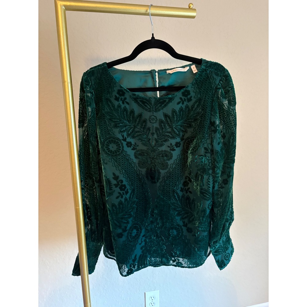 Soft Surroundings Women's Velvet Burnout Top Size M Emerald Green Whimsigoth